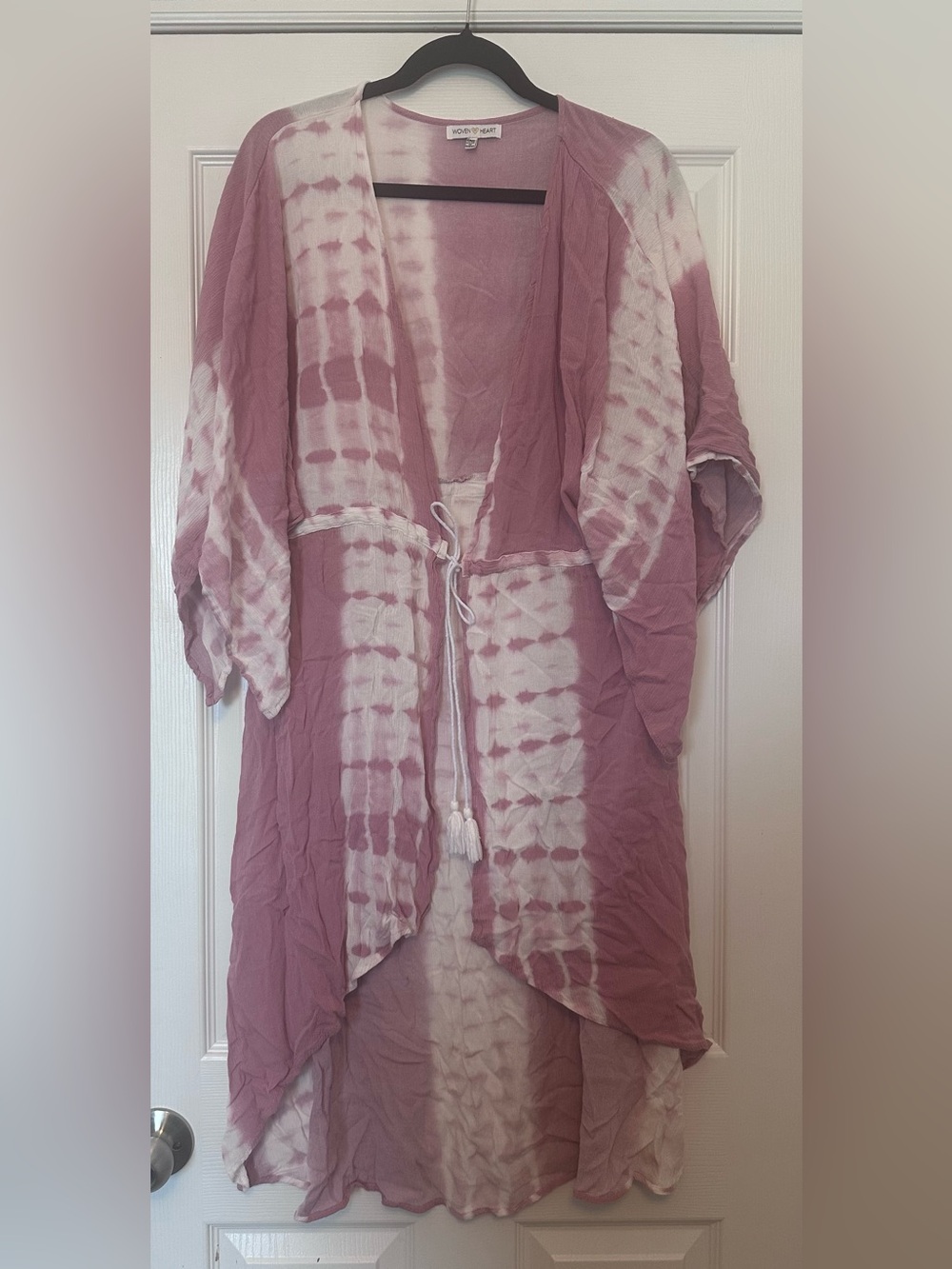 Woven Heart Mauve & White Tie-Dye Kimono